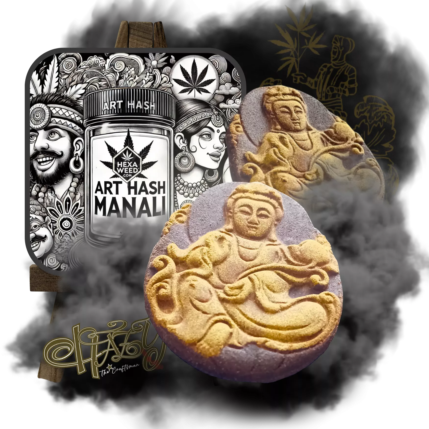 Art Hash Manali Résine de cannabis sculptée en Bouddha, inspirée par les paysages himalayens, création artisanale par Hazy The Craftsman.