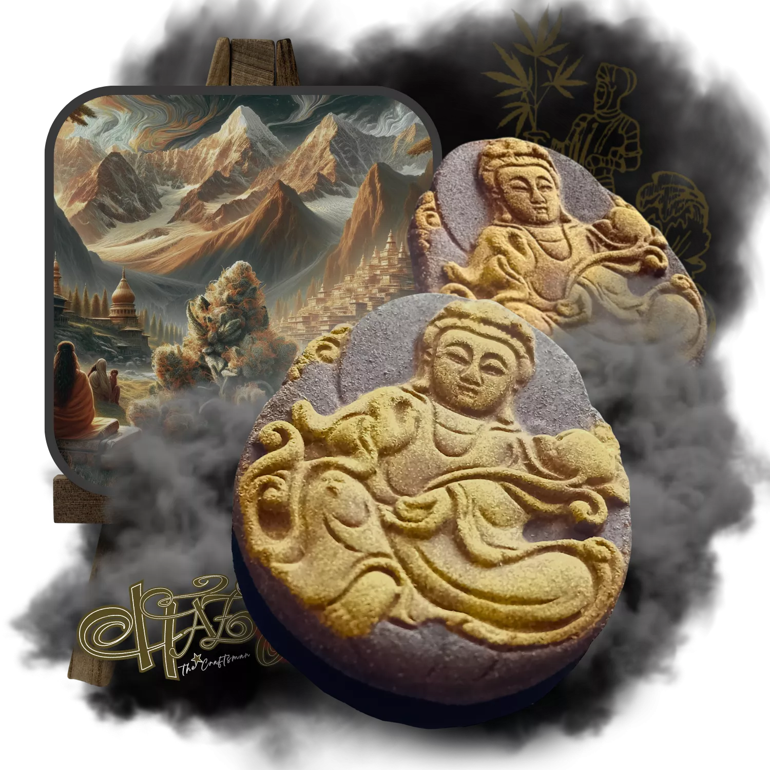 Hash Art Manali Résine de cannabis sculptée en Bouddha, inspirée par les paysages himalayens, création artisanale par Hazy The Craftsman.