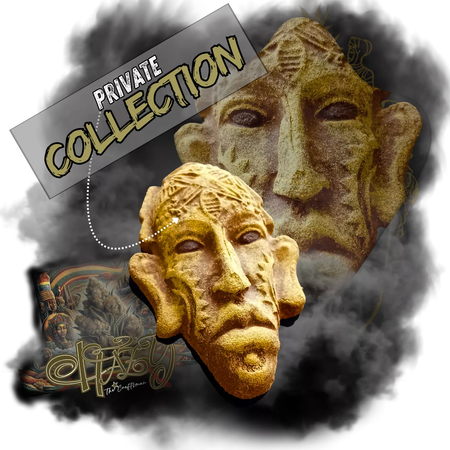 Hash Art Sahshamané Résine de cannabis sculptée en masque shamanique, création exclusive de la collection privée de Hazy The Craftsman