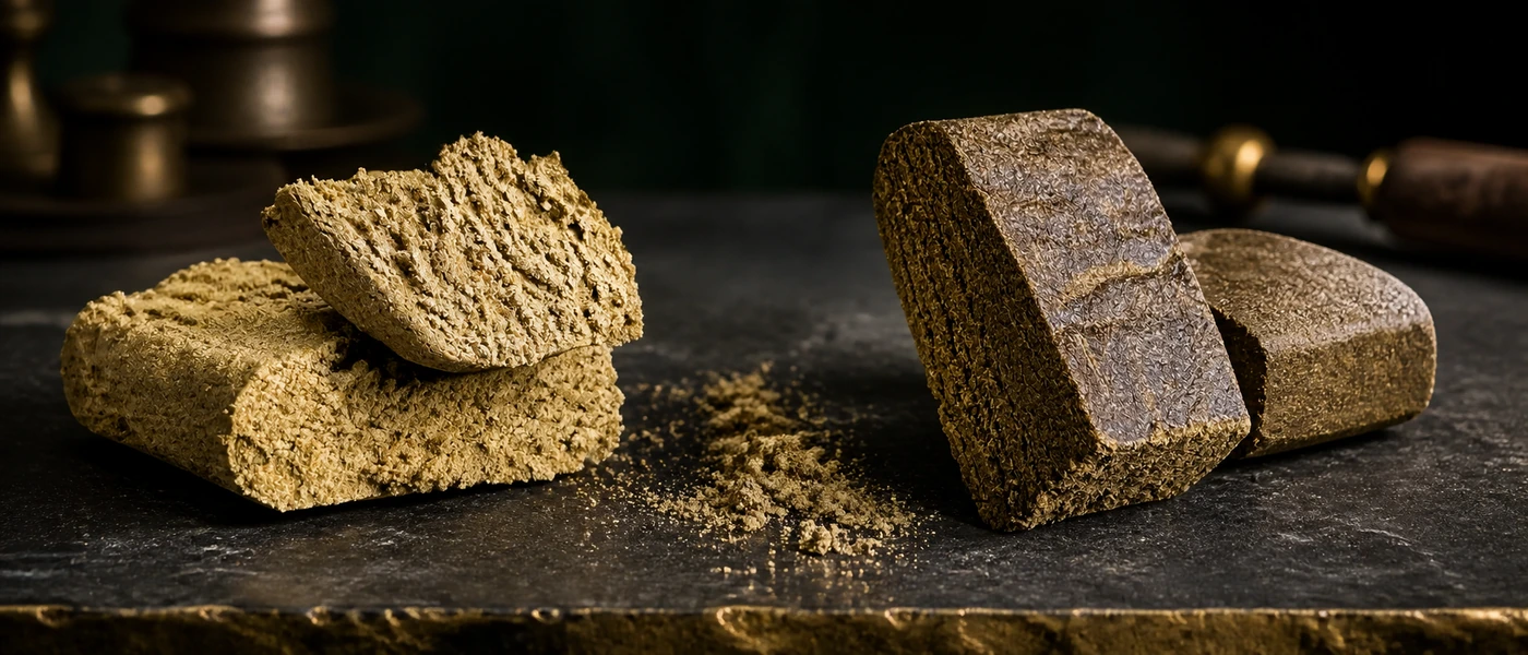 Comparatif entre la texture d’un Dry Sift CBD et celle d’un Hash CBD pressé