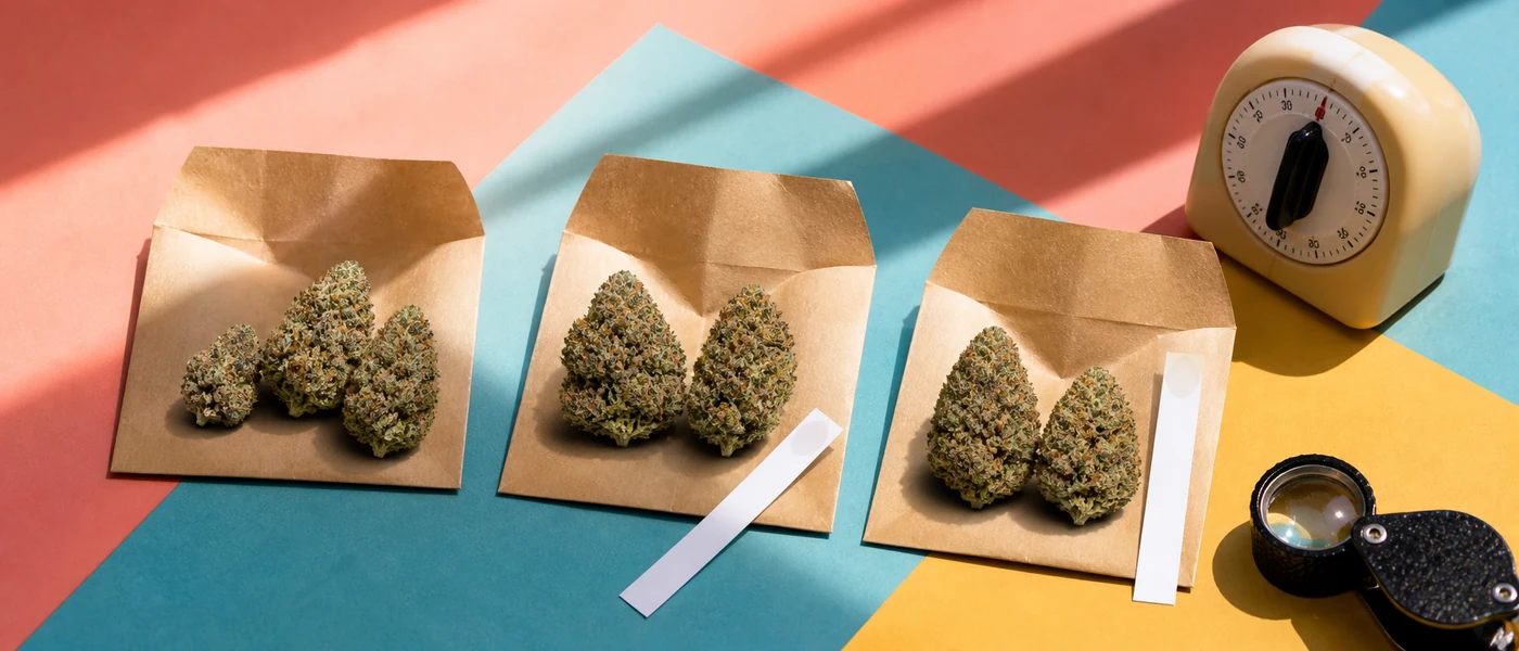 Comparaison visuelle de plusieurs fleurs CBD lors d’un test aromatique